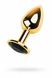 Анальная втулка Metal by TOYFA, металл, золотая, с чёрным кристаллом, 7 см, Ø 2,8 см, 50 г